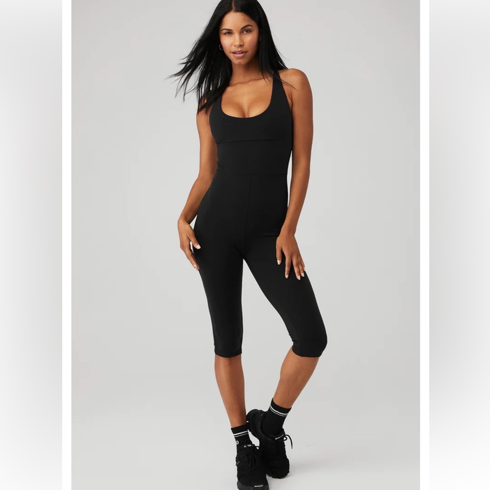 ALO Yoga Airbrush Physique Onesie Black Jumpsuit Bodysuit - Picture 1 of 16